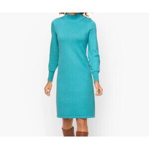 Talbots Tweed Mock Neck Sweater Dress Size Medium Speckled Blue New